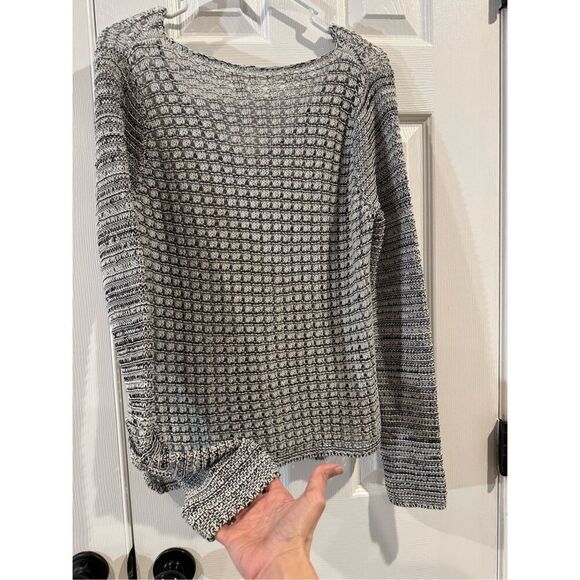 Helmut Lang Sweater Open Knit Long Sleeve Black White Grey Wide Neck Pullover L - Picture 15 of 15